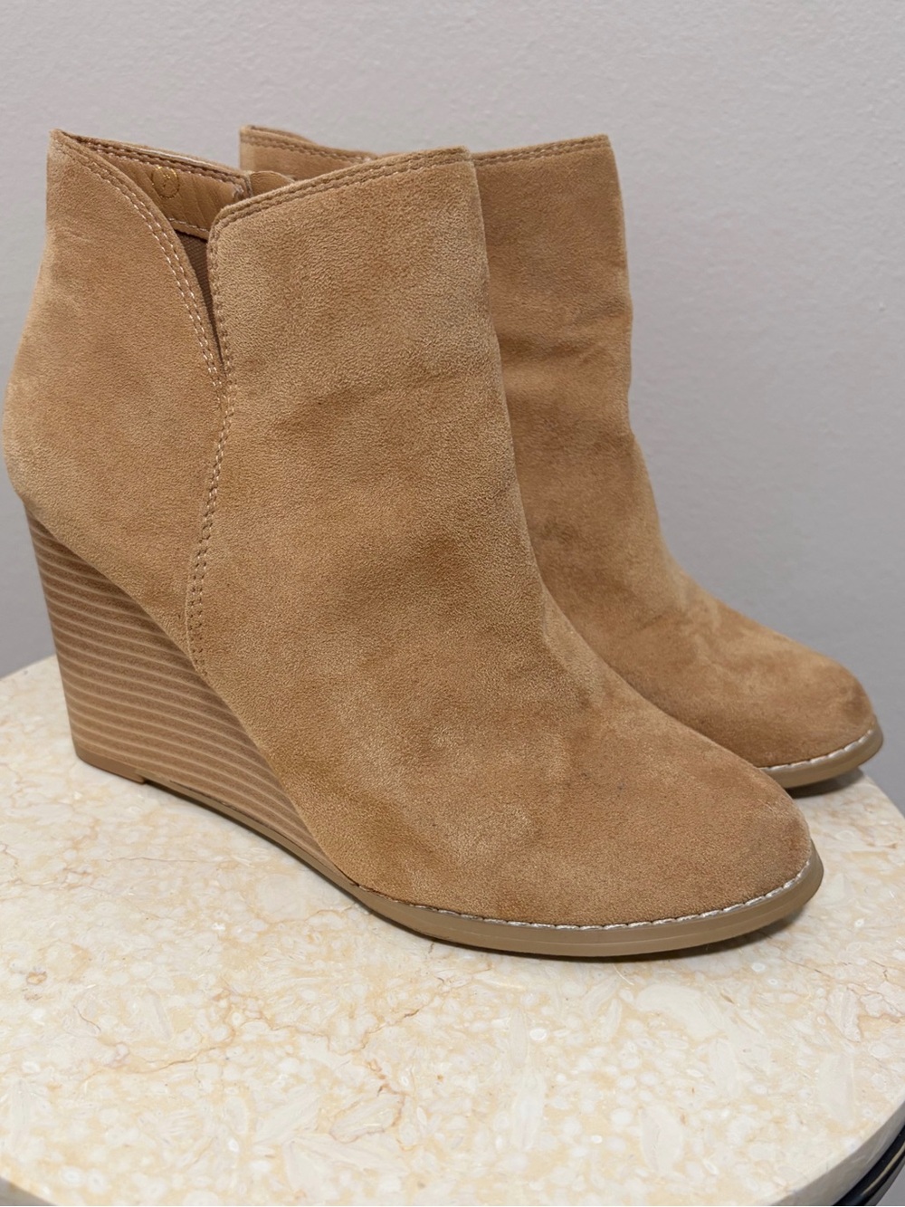 Tan Suede Wedge Ankle Boots Size 7
